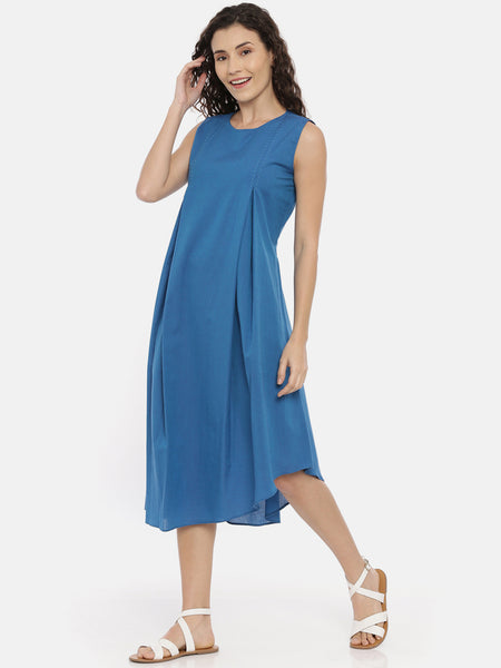Blue Cotton Asymmetrical Dress - AS0438