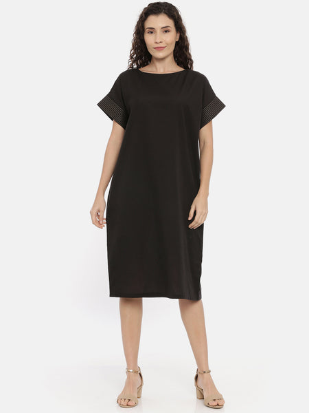 Black Cotton Embroidered Dress - AS0442