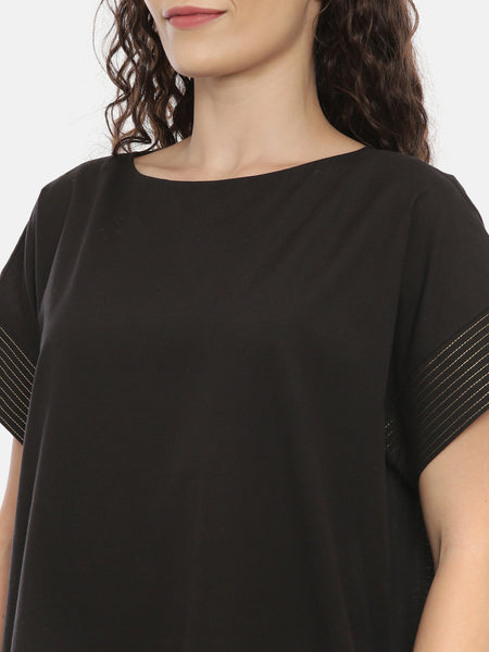 Black Cotton Embroidered Dress - AS0442