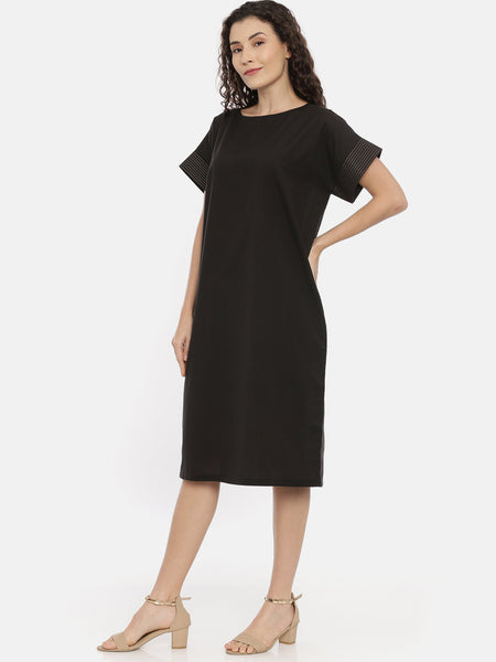 Black Cotton Embroidered Dress - AS0442