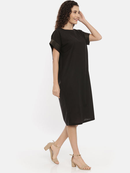 Black Cotton Embroidered Dress - AS0442