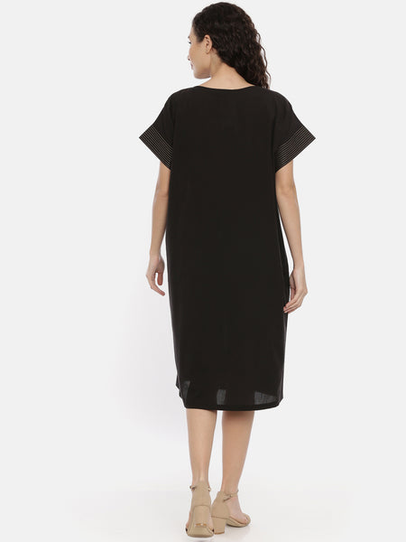 Black Cotton Embroidered Dress - AS0442