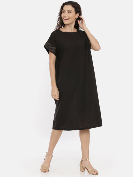 Black Cotton Embroidered Dress - AS0442