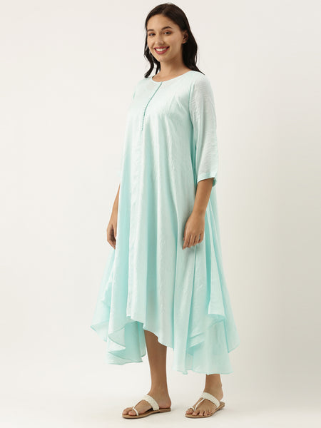 Aqua Blue Silk Polti Dress - AS0484