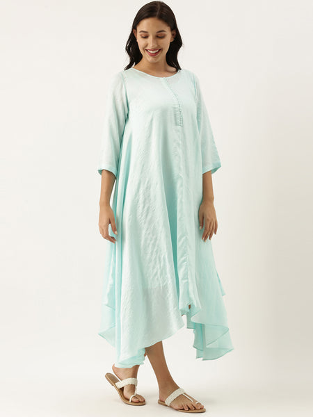 Aqua Blue Silk Polti Dress - AS0484