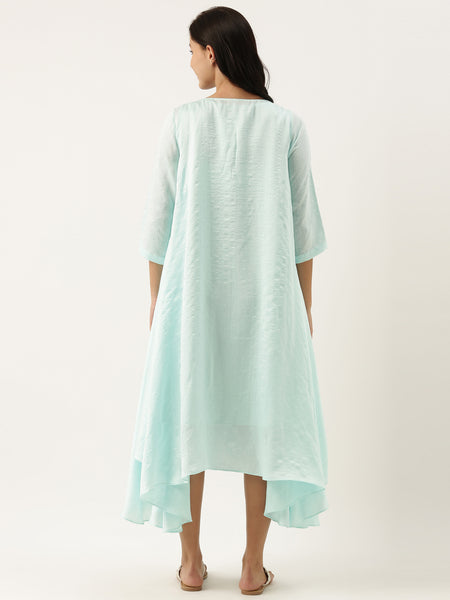 Aqua Blue Silk Polti Dress - AS0484