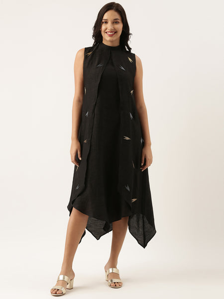 Black Silk Double Layer Dress - AS0491
