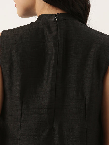 Black Silk Double Layer Dress - AS0491