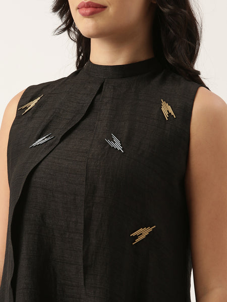 Black Silk Double Layer Dress - AS0491