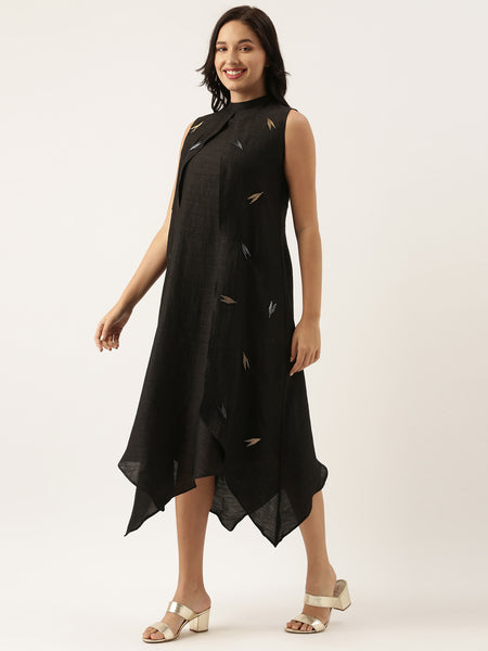 Black Silk Double Layer Dress - AS0491
