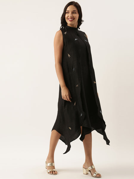 Black Silk Double Layer Dress - AS0491