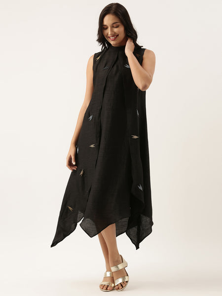 Black Silk Double Layer Dress - AS0491