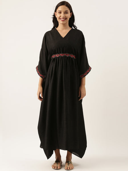 Black Kaftan Dress with embroidered belt
