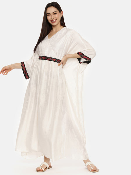 Ivory Silk Long Kaftan - AS0495
