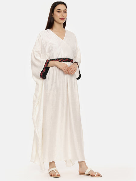 Ivory Silk Long Kaftan - AS0495