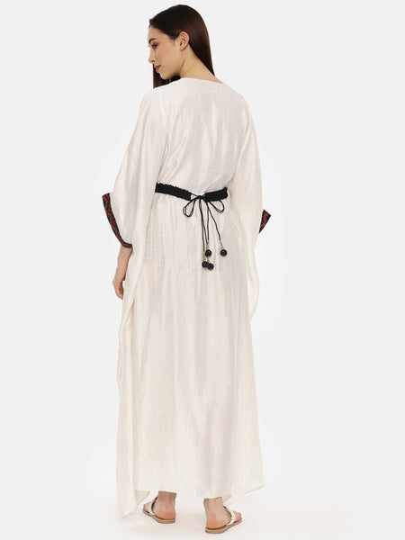 Ivory Silk Long Kaftan - AS0495