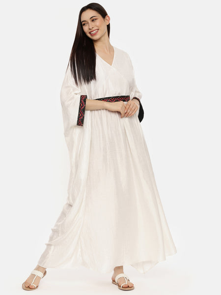Ivory Silk Long Kaftan - AS0495