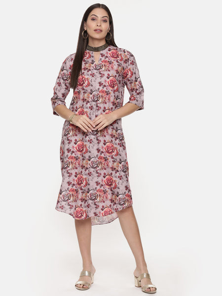 Asymetric Linen Cotton Print Dress - AS0500