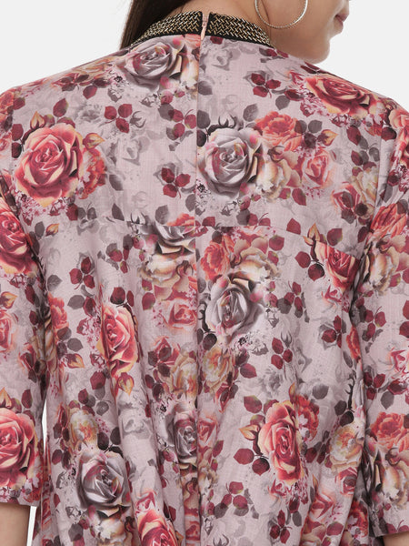 Asymetric Linen Cotton Print Dress - AS0500