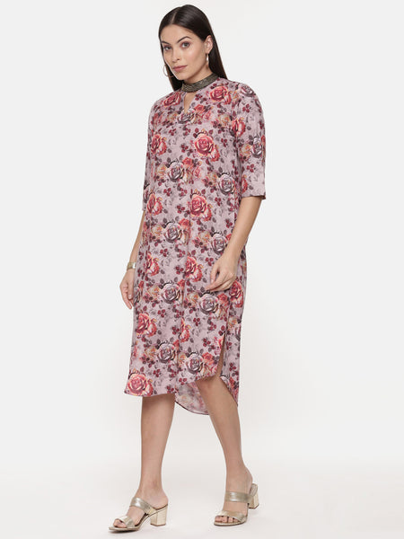 Asymetric Linen Cotton Print Dress - AS0500