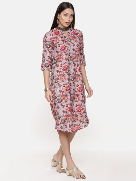 Asymetric Linen Cotton Print Dress - AS0500