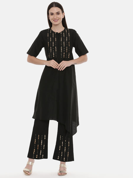 Black Embroidered Kurta - AS0531