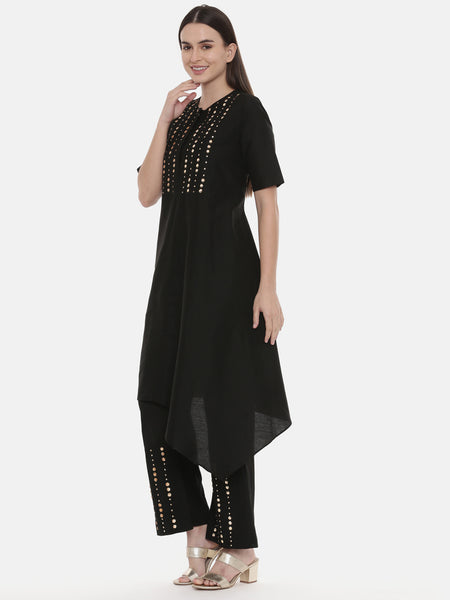 Black Embroidered Kurta - AS0531