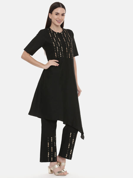 Black Embroidered Kurta - AS0531