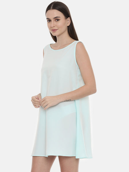 Aqua Blue Embroidered Silk Dress - AS0542