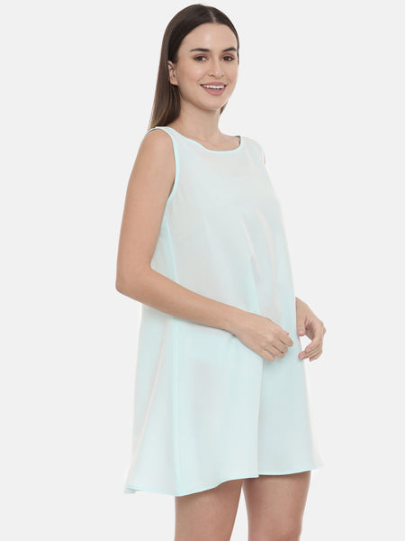 Aqua Blue Embroidered Silk Dress - AS0542