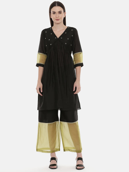 Black Green Chanderi Organza Set - ASCRSET005