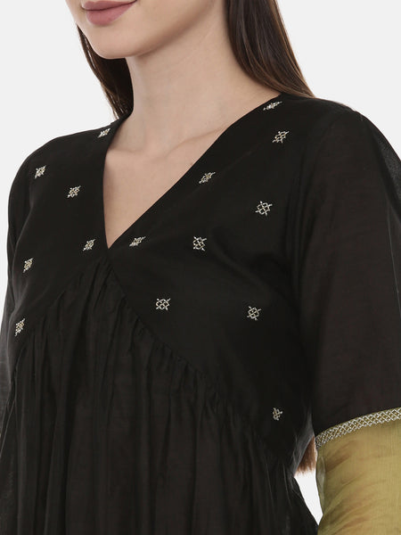 Black Green Chanderi Organza Set - ASCRSET005