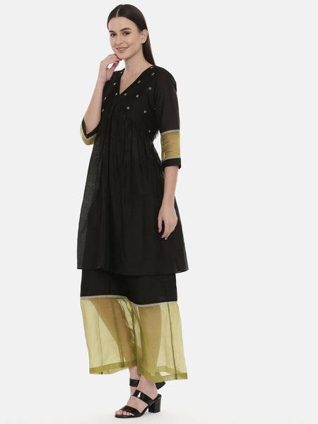 Black Green Chanderi Organza Set - ASCRSET005