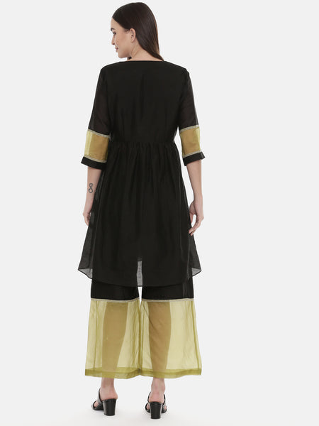 Black Green Chanderi Organza Set - ASCRSET005