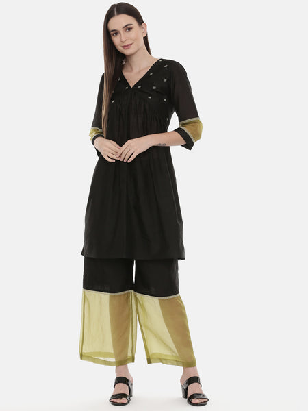 Black Green Chanderi Organza Set - ASCRSET005