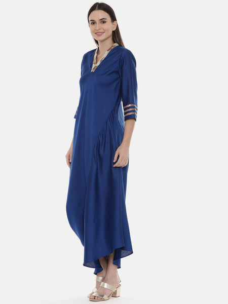Blue Drape Linen Satin Dress - AS0551
