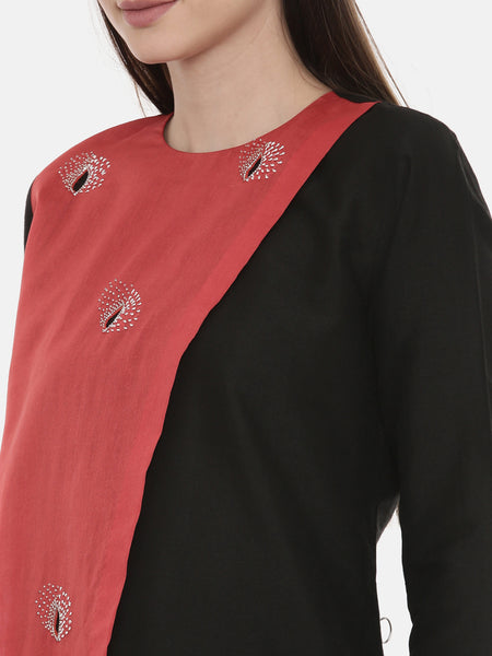 Red Black Chanderi Cord Set - ASCRSET006