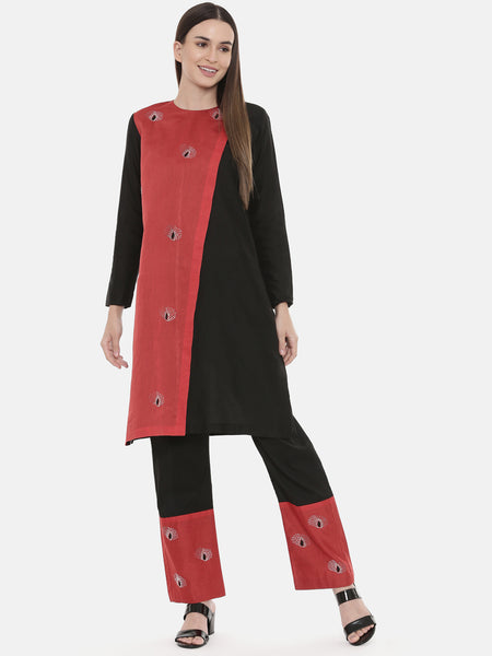 Red Black Chanderi Cord Set - ASCRSET006