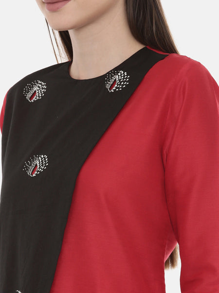 Black Red Chanderi Cord Set - ASCRSET007