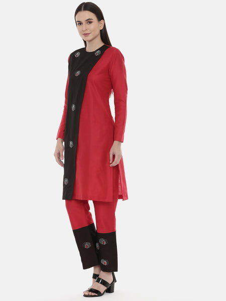 Black Red Embroidered Kurta - AS0561