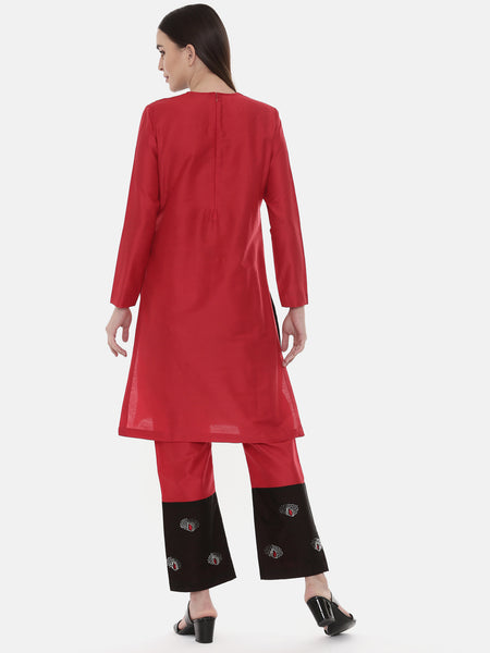 Black Red Embroidered Kurta - AS0561