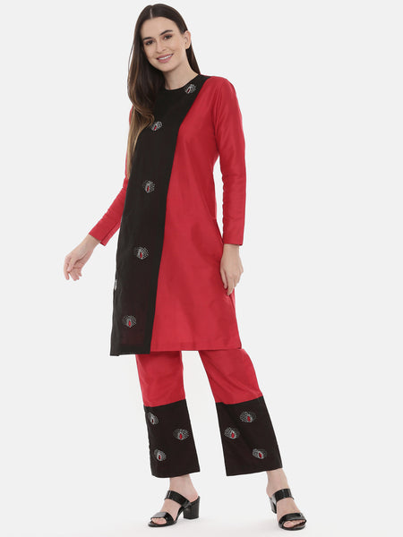 Black Red Chanderi Cord Set - ASCRSET007