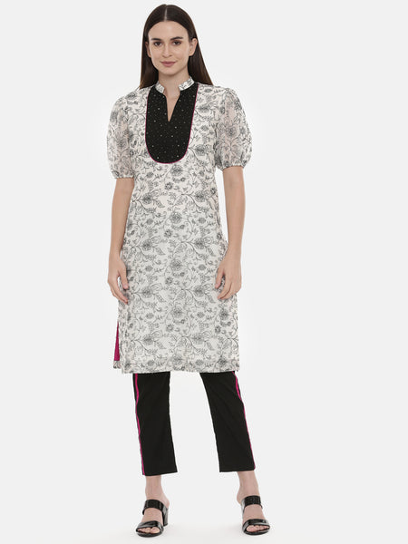 Chanderi Embroidered Kurta set - ASCRSET008