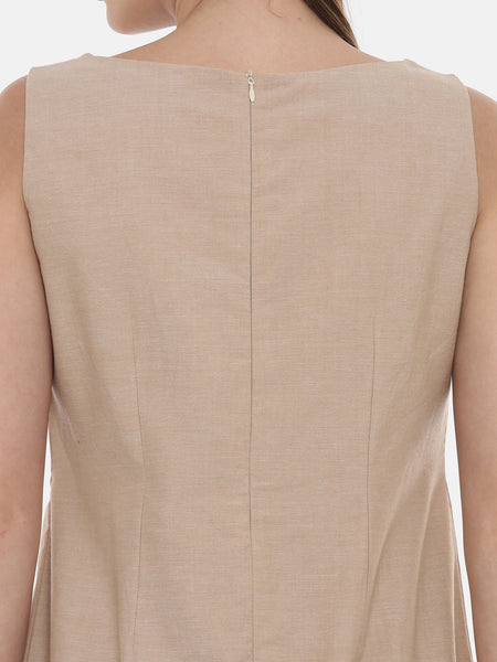 Beige Cotton Embroidered Dress - AS0568