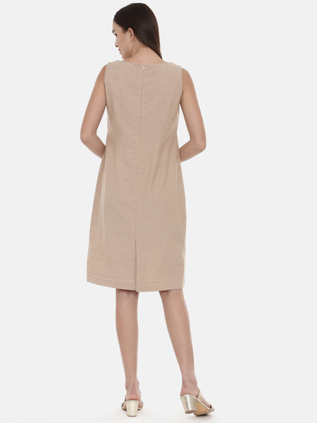Beige Cotton Embroidered Dress - AS0568