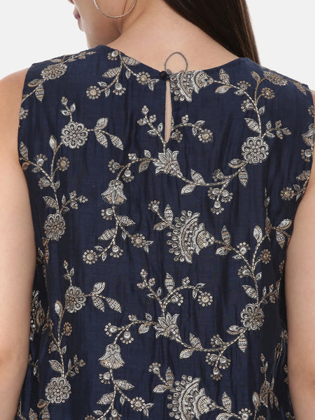 short designer dress for women in navy blue