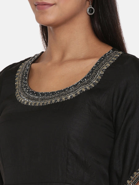 Black Silk Emroidered Gown - AS0605