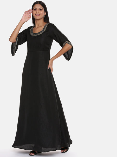 Black Silk Emroidered Gown - AS0605