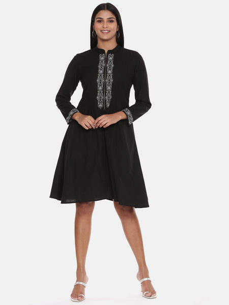 Black Cotton Embroidered Dress - AS0628