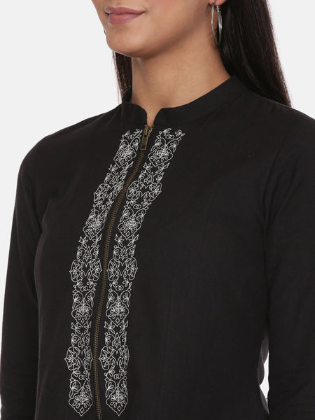 Black Cotton Embroidered Dress - AS0628